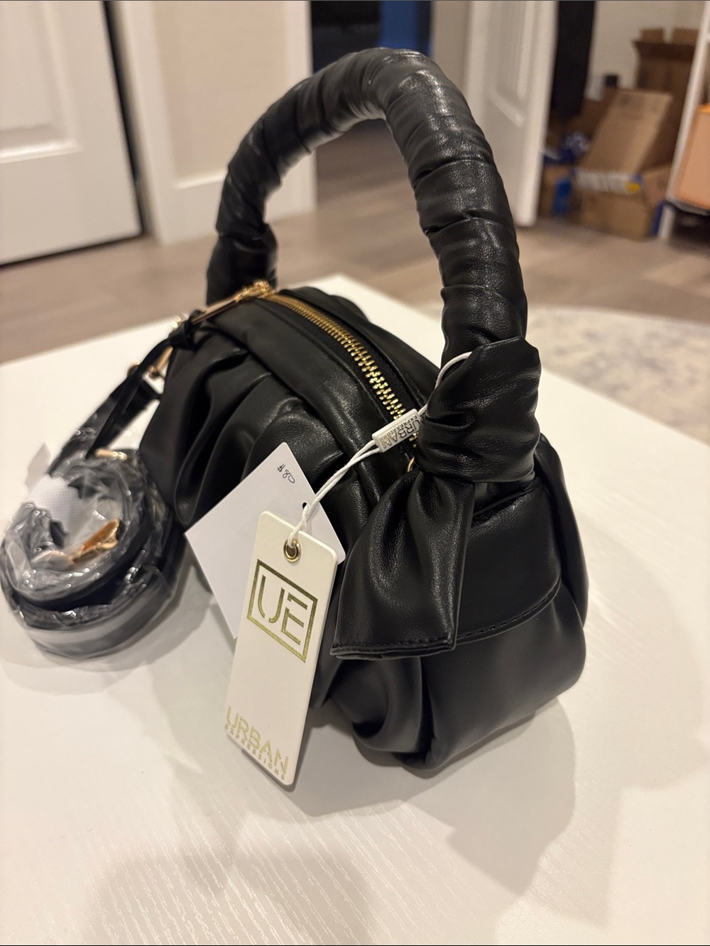 NWT Urban Expressions Nordstrom Black Ruched Mini Cute Top-Handle Crossbody